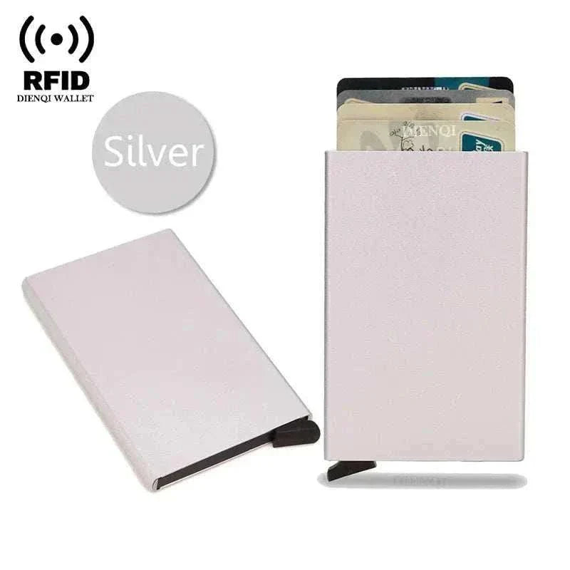 Slim metal RFID credit card holder wallet with pop-up feature for men and women