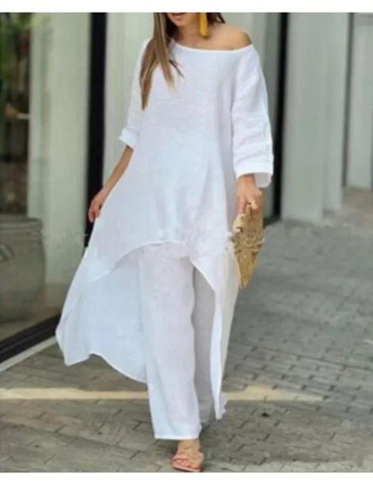 Women's Cotton Linen Long Pants Sets Fashion
