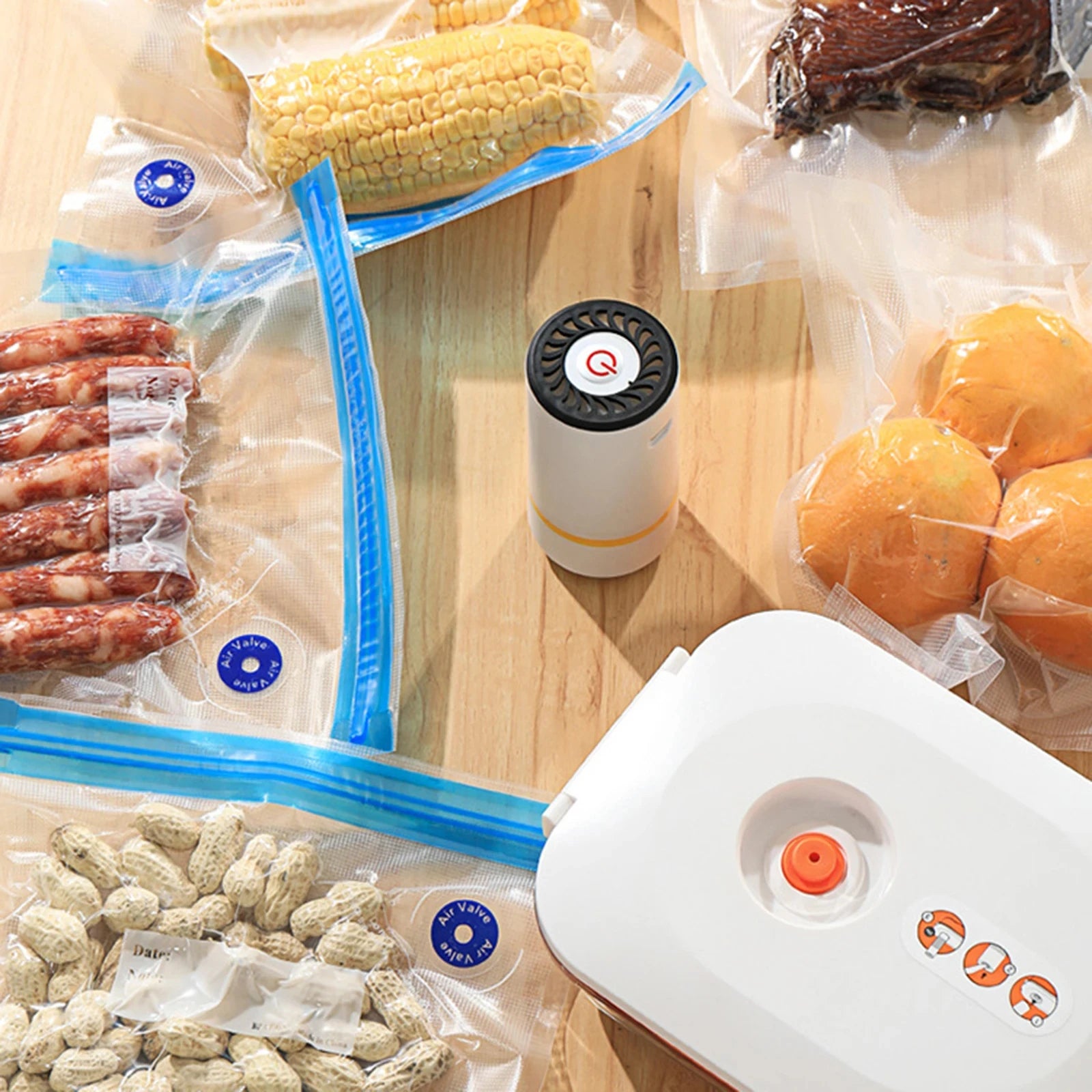 Reusable vacuum food storage bag zipper bag set USB electric pump vacuum sealing bag and manual pump vacuum bag