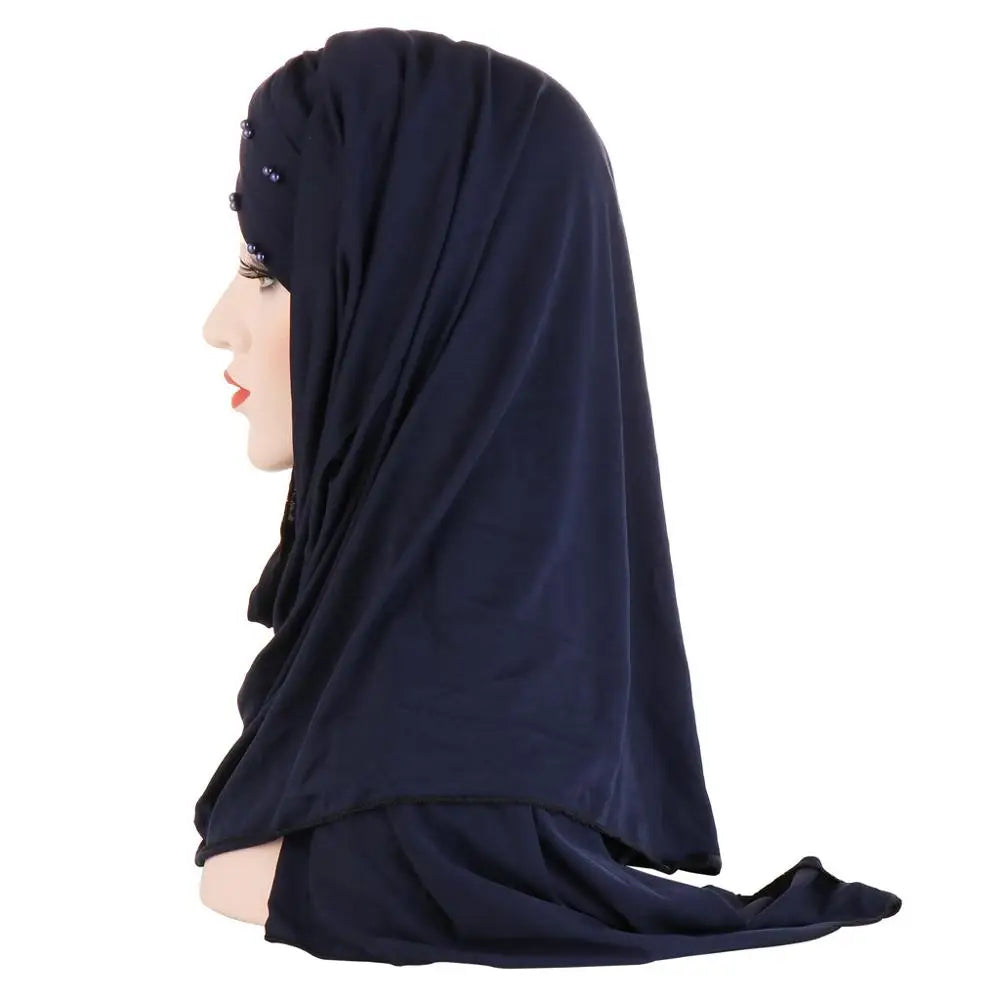 2019 Muslim Cotton Scarf Plain Hijabs With Bead Shawls And Wraps Femme Musulman Hijab Ready To Wear Turban Women Head Scarves
