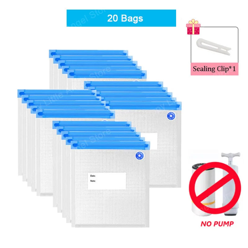 Reusable vacuum food storage bag zipper bag set USB electric pump vacuum sealing bag and manual pump vacuum bag