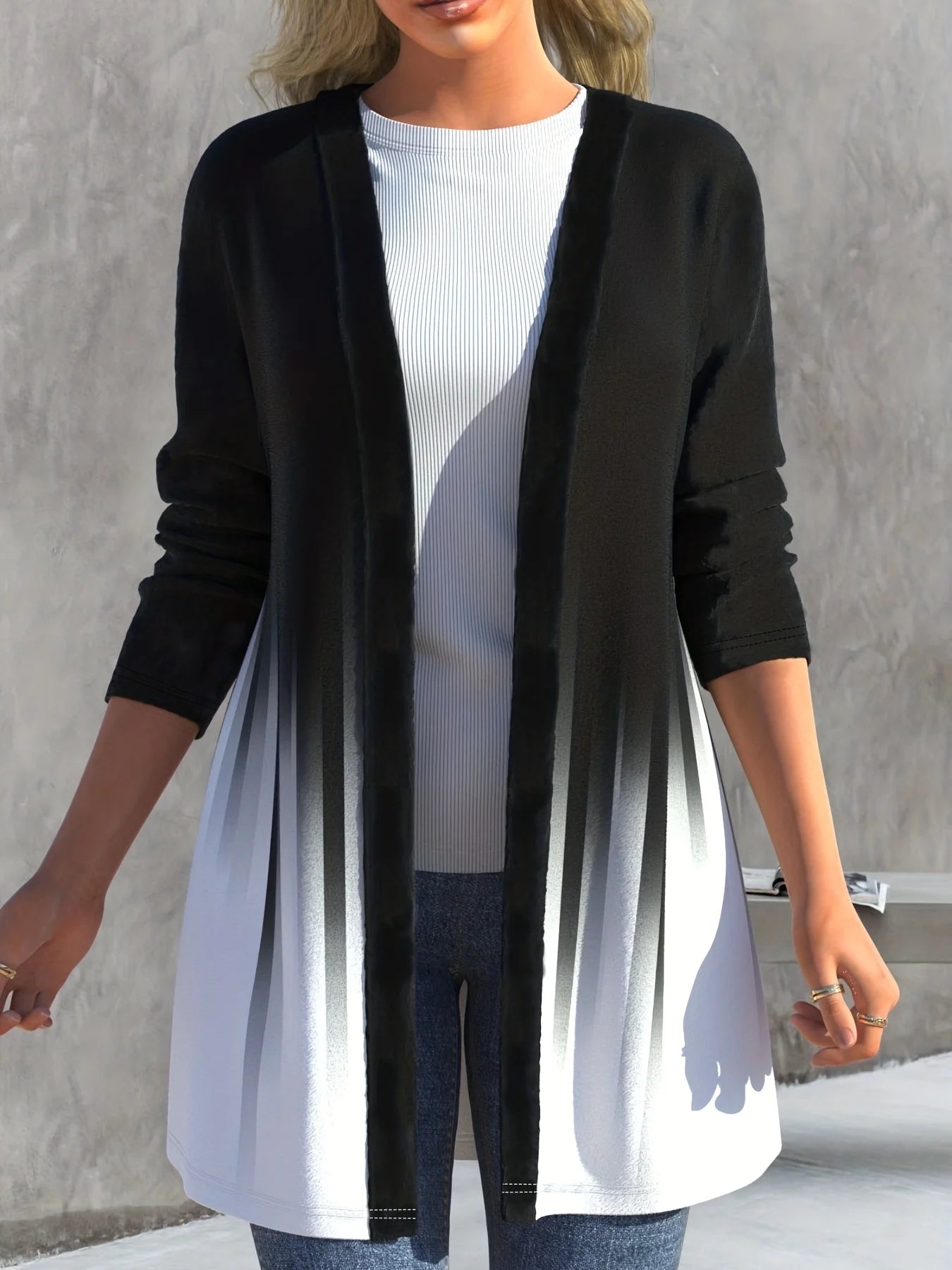 Women's Plus Size Colorblock Ombre Print Open Front Cardigan - Stylish and Comfortable For All Season