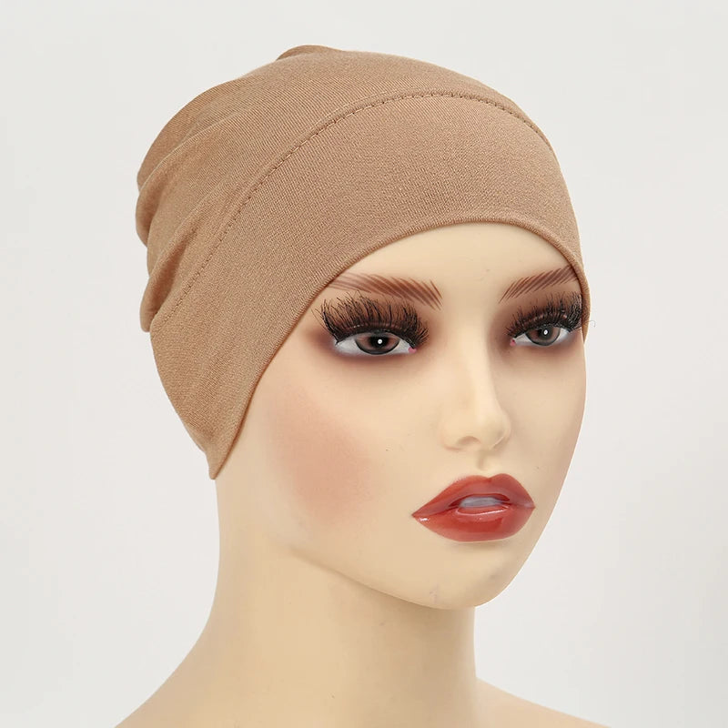 Solid Color Modal Jersey Hijab Scarf Elastic Inner Cap Soft Underscarf Woman Muslim Fashion Bonnet 22*21cm