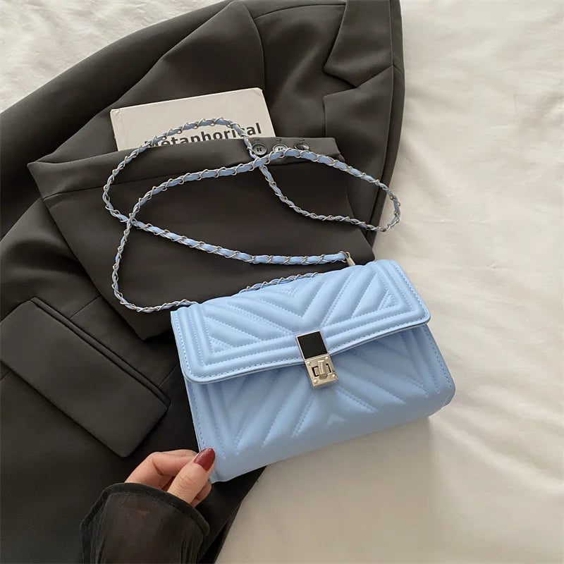 New Fashion Mini Quilted Embossed Chain Shoulder Bag for Women Simple Versatile Diagonal Crossbody Bag Square Handbag Female Bag