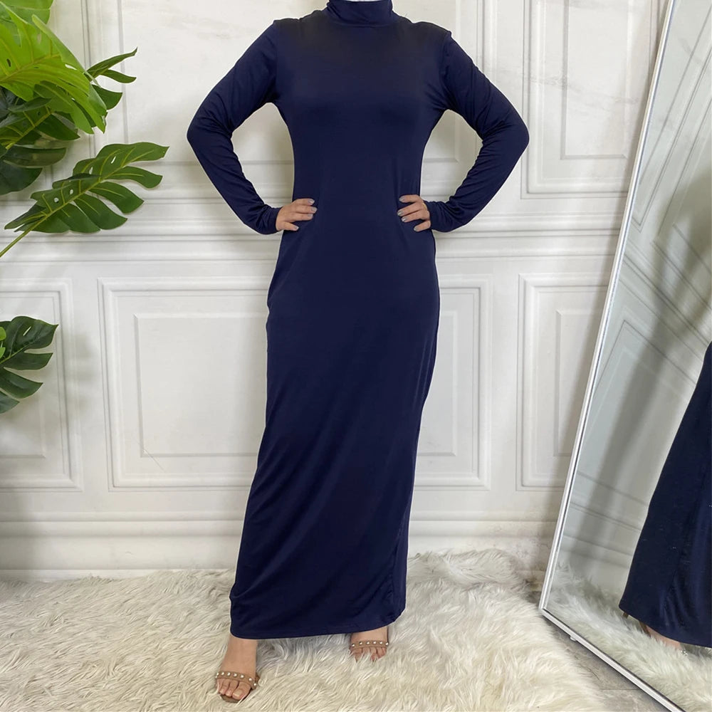 Modest Abaya Femme Casual Vestido Turtle Neck Hijab Inner Dress Muslim For Women Maxi Robe Caftan Turkey Kaftan Islamic Clothing