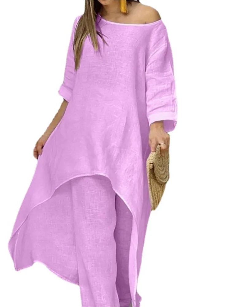 Women's Cotton Linen Long Pants Sets Fashion