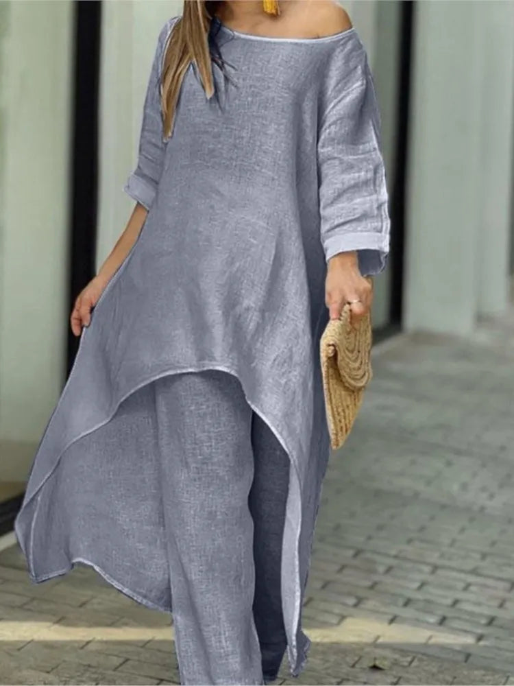 Women's Cotton Linen Long Pants Sets Fashion