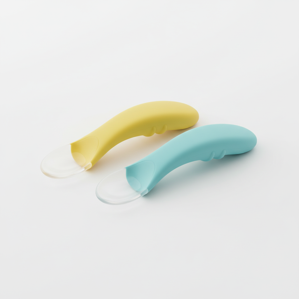 2pcs assorted color silicone baby food pouch spoon attachments for infant feeding