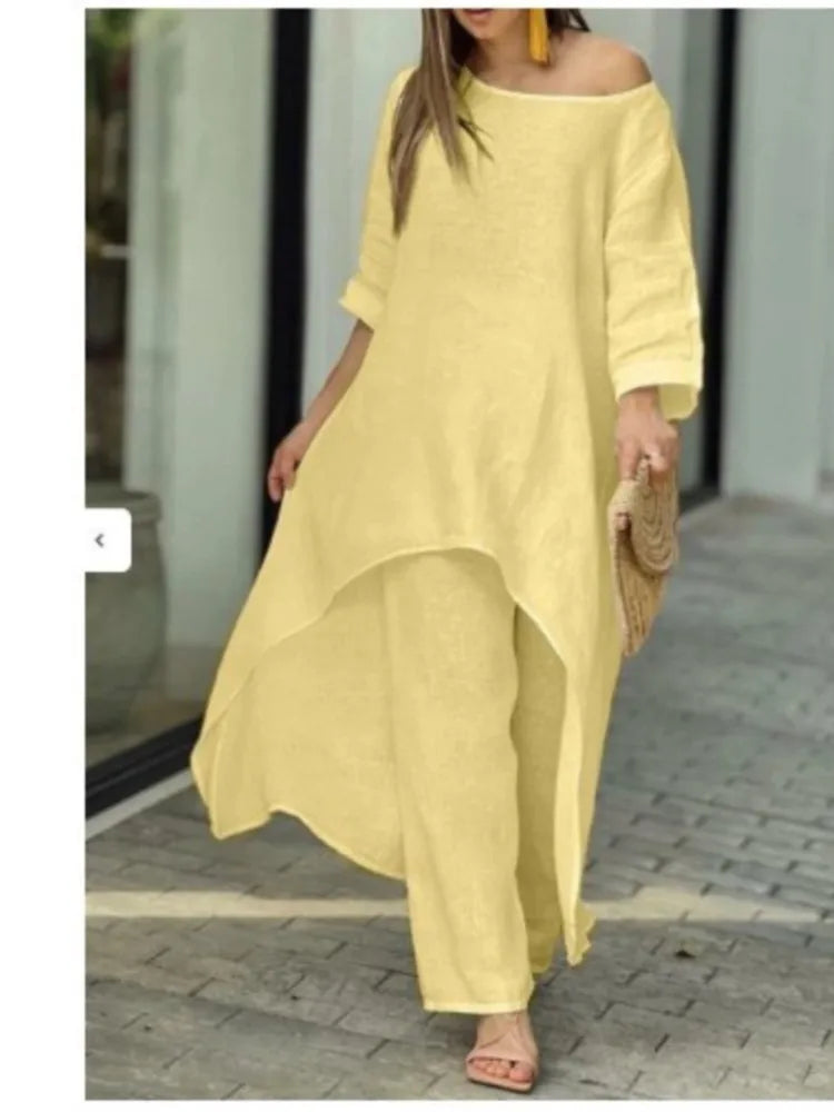 Women's Cotton Linen Long Pants Sets Fashion