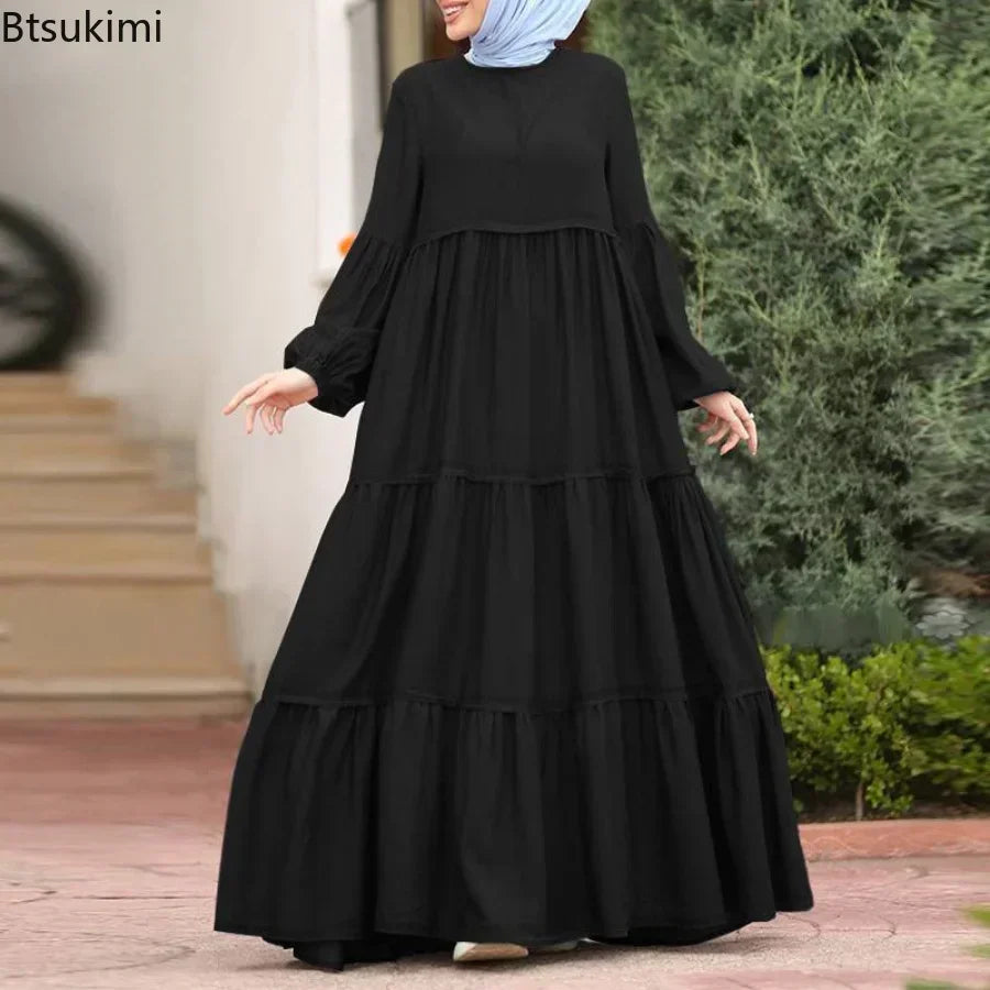 New 2026 Women's Casual Sun Dress Fashion Loose Muslim Dress Abaya Long Sleeve Islam Clothing  Abayas Women Dubai Robe Oversized