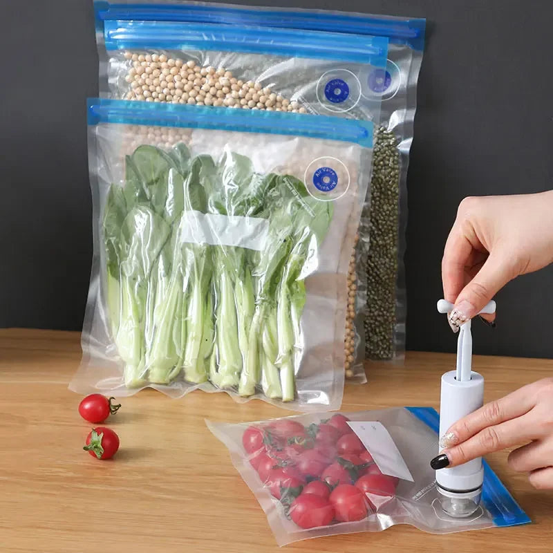 Reusable vacuum food storage bag zipper bag set USB electric pump vacuum sealing bag and manual pump vacuum bag