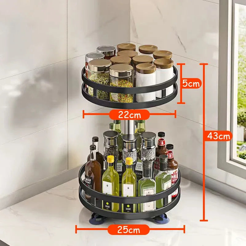 360° Rotation Carbon Steel Spice Rack Organizer Non-Skid Kitchen Storage Tray for Seasonings And Cans - Efficient Spice