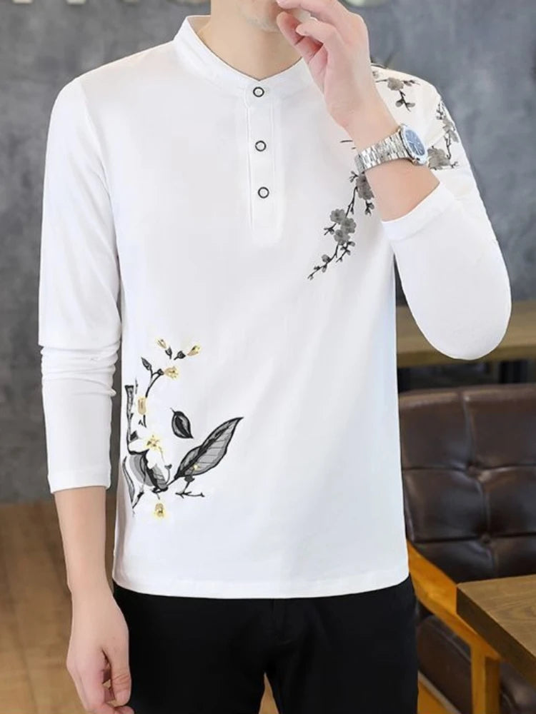 Men's Premium Cotton Slim Fit Long Sleeve Polo Shirt Spring Autumn Fashion Casual Trendy Basic Top for Daily Wear
