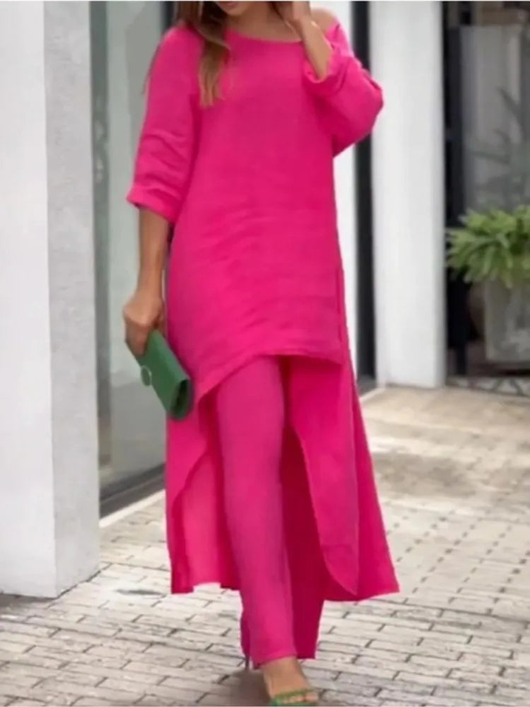 Women's Cotton Linen Long Pants Sets Fashion