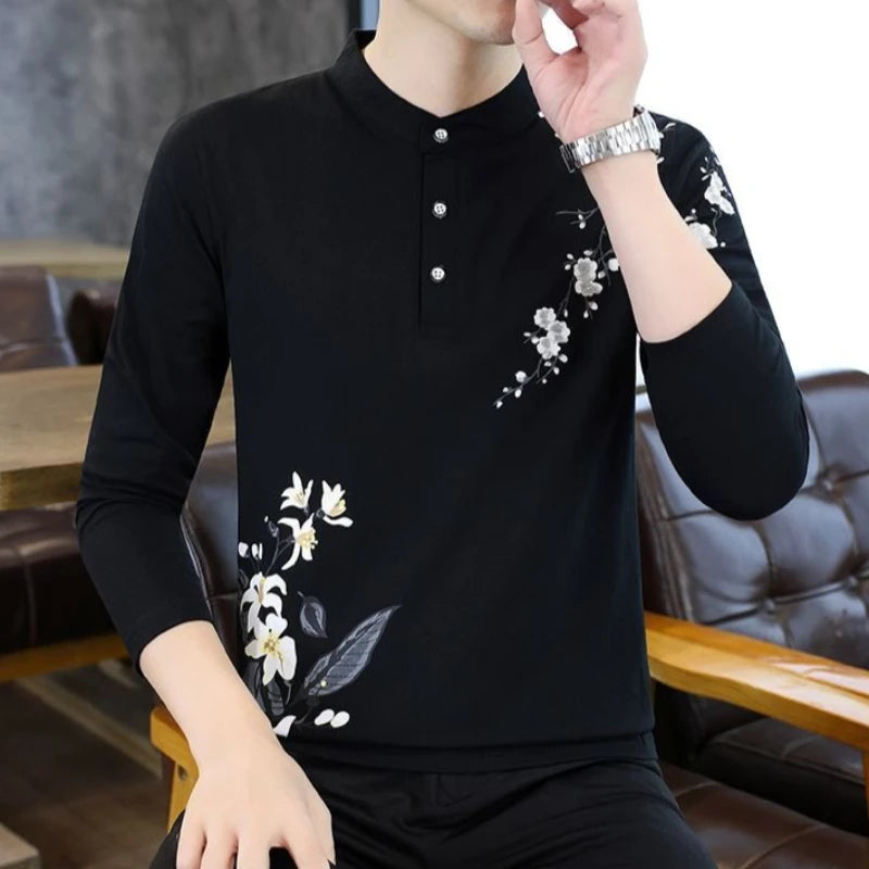Men's Premium Cotton Slim Fit Long Sleeve Polo Shirt Spring Autumn Fashion Casual Trendy Basic Top for Daily Wear