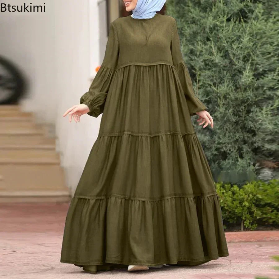 New 2026 Women's Casual Sun Dress Fashion Loose Muslim Dress Abaya Long Sleeve Islam Clothing  Abayas Women Dubai Robe Oversized