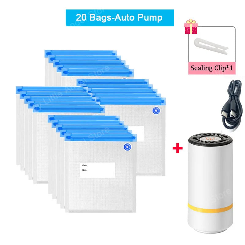 Reusable vacuum food storage bag zipper bag set USB electric pump vacuum sealing bag and manual pump vacuum bag