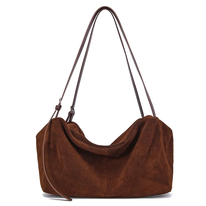 Women's Suede Cow Genuine Leather Shoulder Bags Ladies Soft Cowhide Crossbody Bag Female Design Luxury Lazy Commuting Handbag