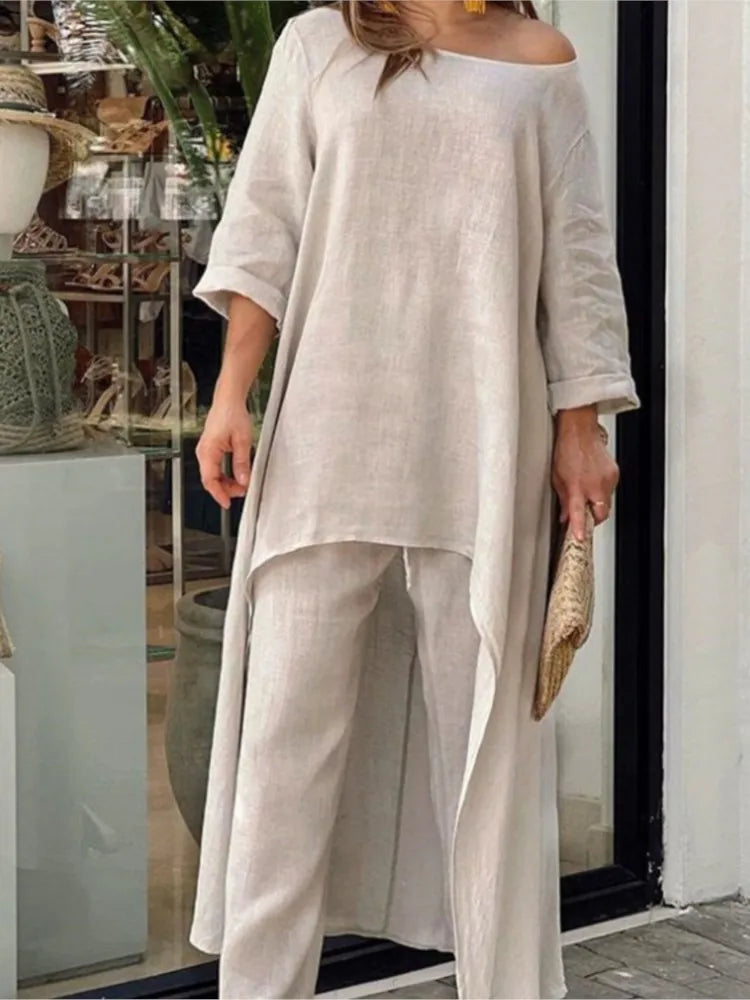 Women's Cotton Linen Long Pants Sets Fashion