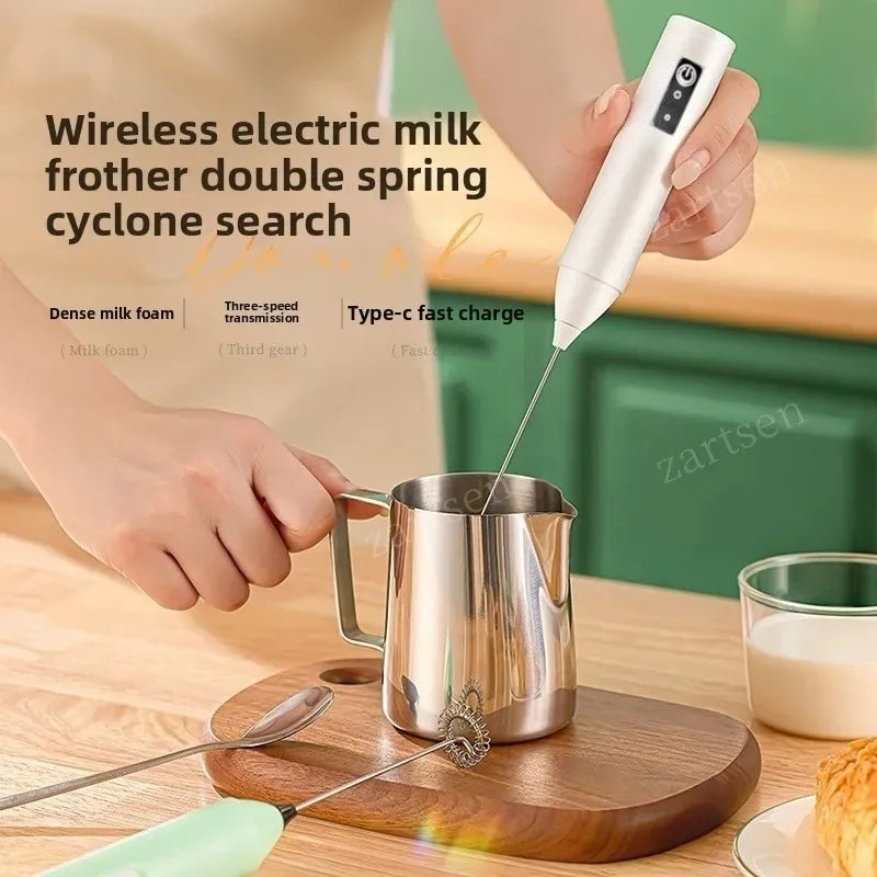 Wireless stainless steel milk frother handheld electric coffee whisk mixer with Type-C charging