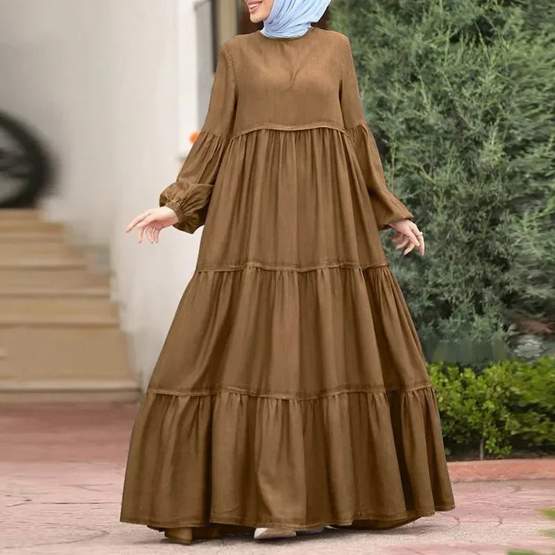 New 2026 Women's Casual Sun Dress Fashion Loose Muslim Dress Abaya Long Sleeve Islam Clothing  Abayas Women Dubai Robe Oversized