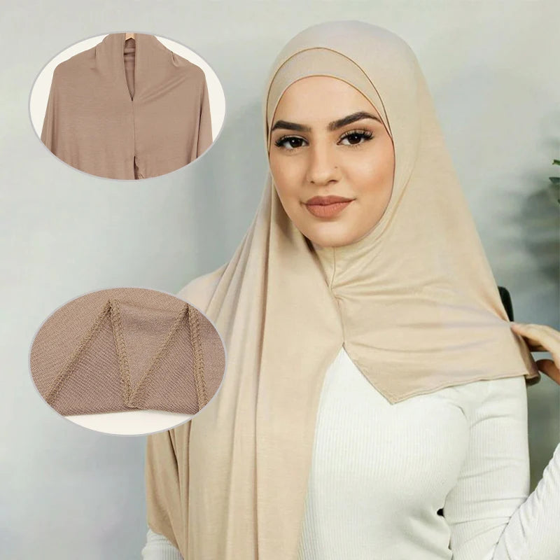 Muslim Instant Hijab Modal Cotton Jersey Ramadan Hijab Women Soft Plain Scarf Premium Jersey Shawl Easy to Wear Head Wraps