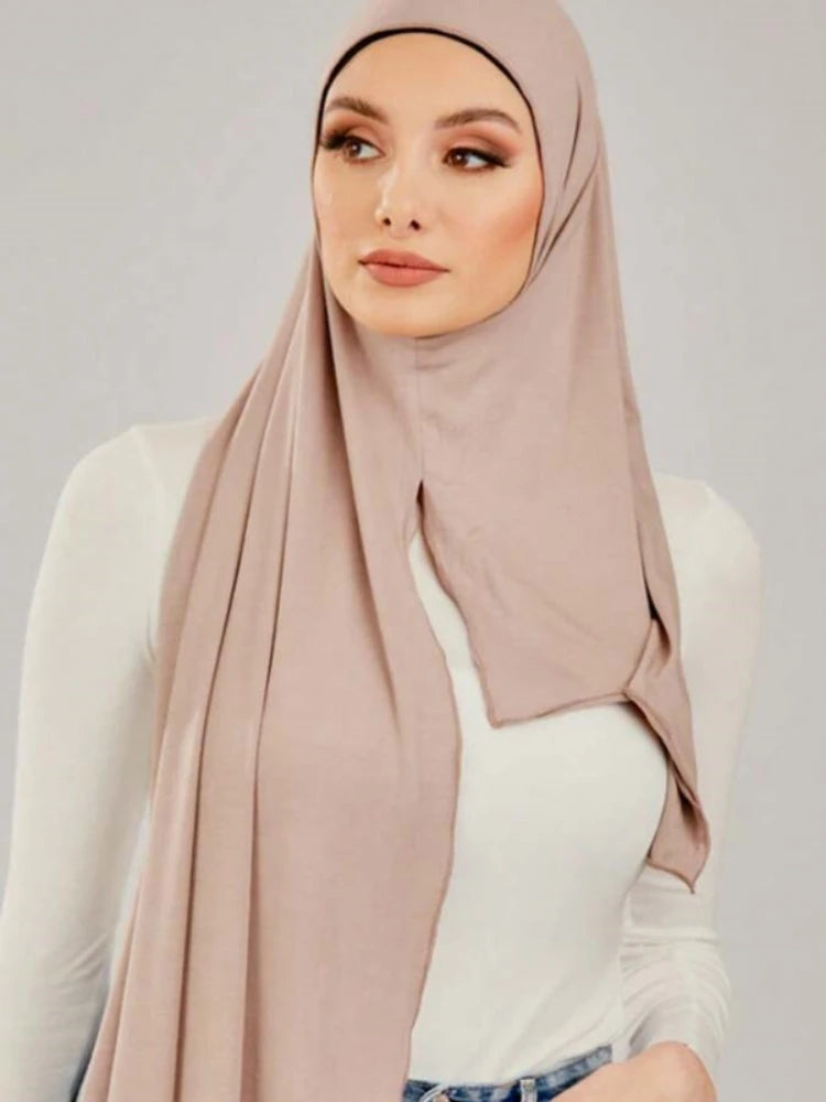 Muslim Instant Hijab Modal Cotton Jersey Ramadan Hijab Women Soft Plain Scarf Premium Jersey Shawl Easy to Wear Head Wraps