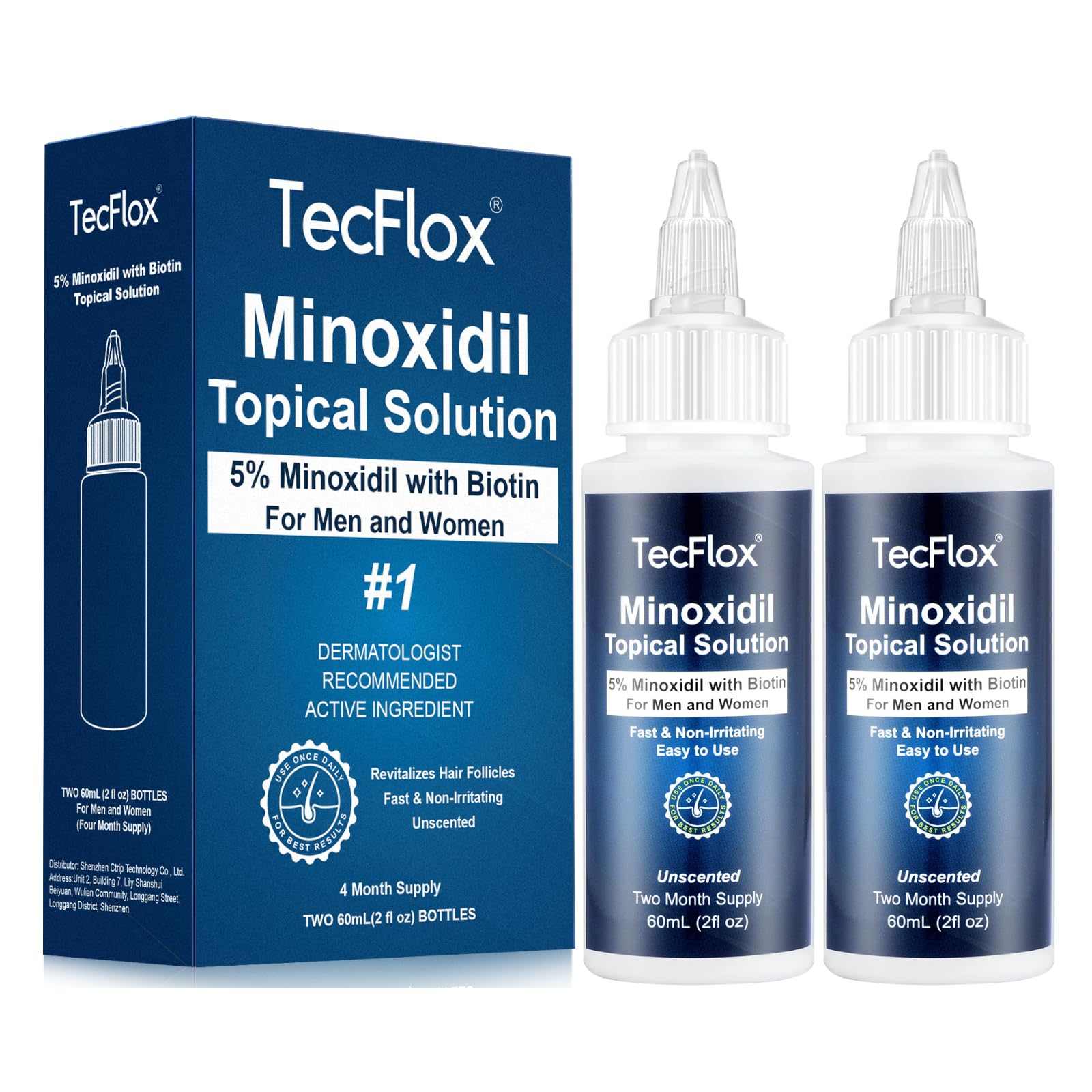 Biotin Enhanced Minoxidil 5% Hair Growth Serum 2 pack for strengthening and revitalizing thinning hair