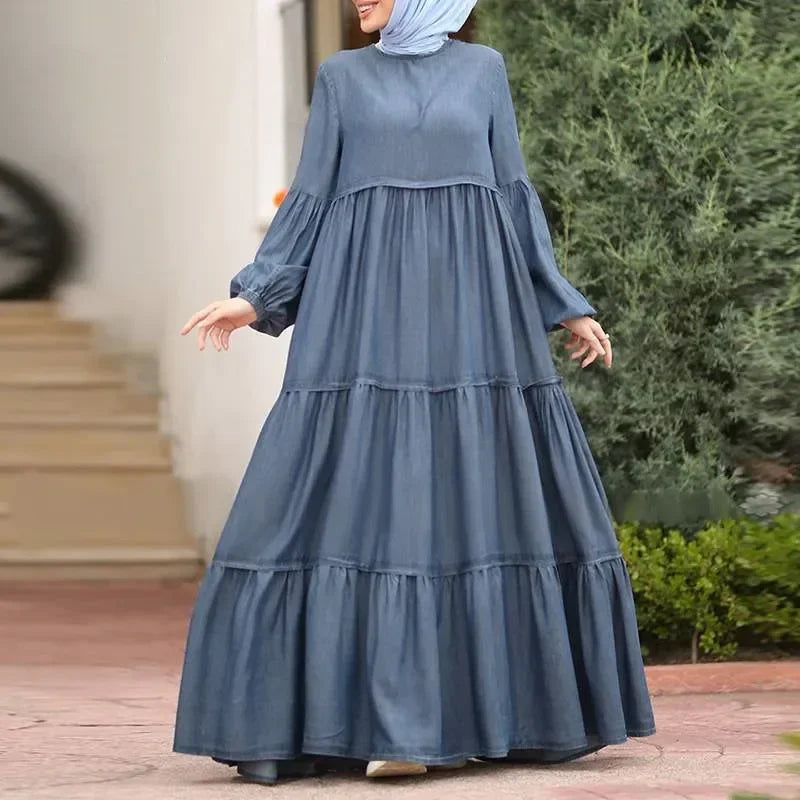 New 2026 Women's Casual Sun Dress Fashion Loose Muslim Dress Abaya Long Sleeve Islam Clothing  Abayas Women Dubai Robe Oversized