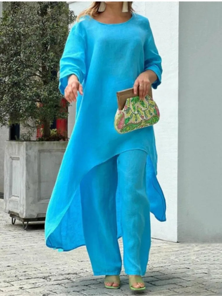 Women's Cotton Linen Long Pants Sets Fashion