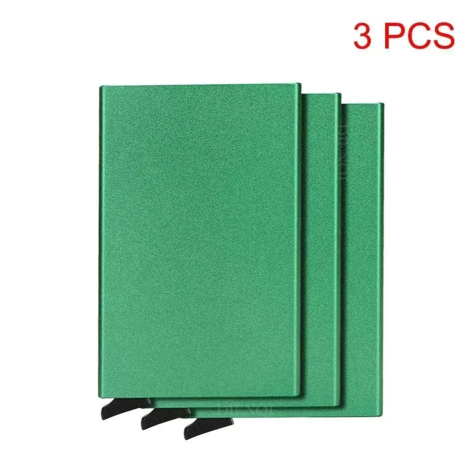 Slim black metal RFID credit card holder wallet with pop-up feature for men and women