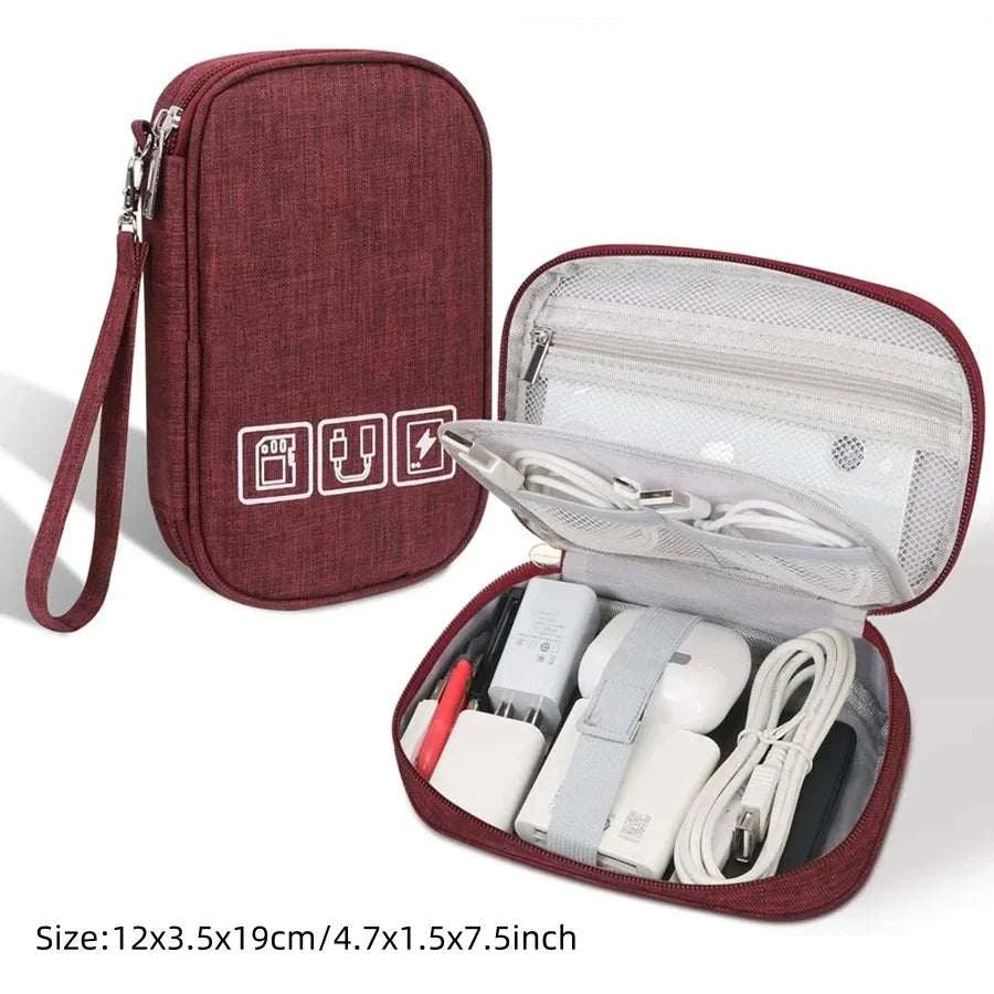 Waterproof portable USB cable organizer bag for digital accessories and chargers