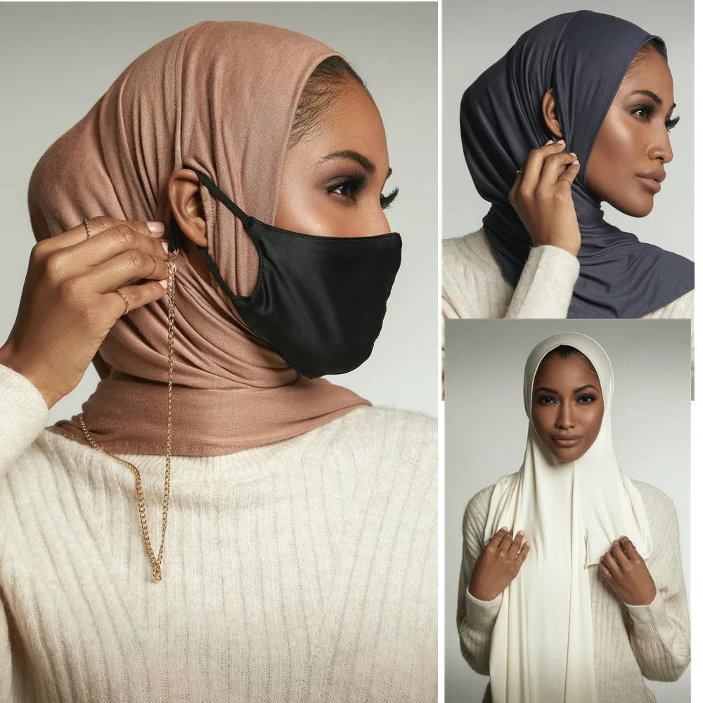 Ready to Wear Hijab Scarf with Earhole Women Stretchy Cotton Muslim Headscarf Female Head Wraps Scarves Islam Neck Head Shawls