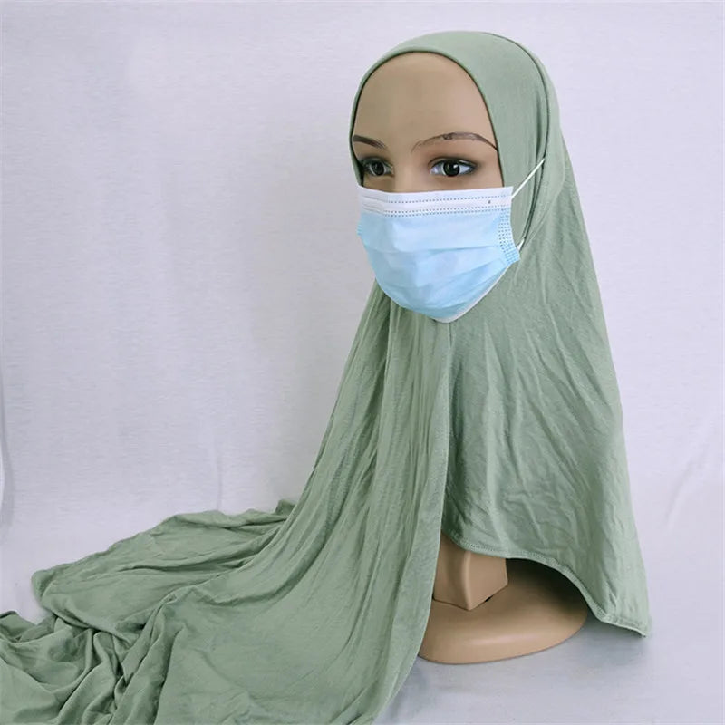 Ready to Wear Hijab Scarf with Earhole Women Stretchy Cotton Muslim Headscarf Female Head Wraps Scarves Islam Neck Head Shawls