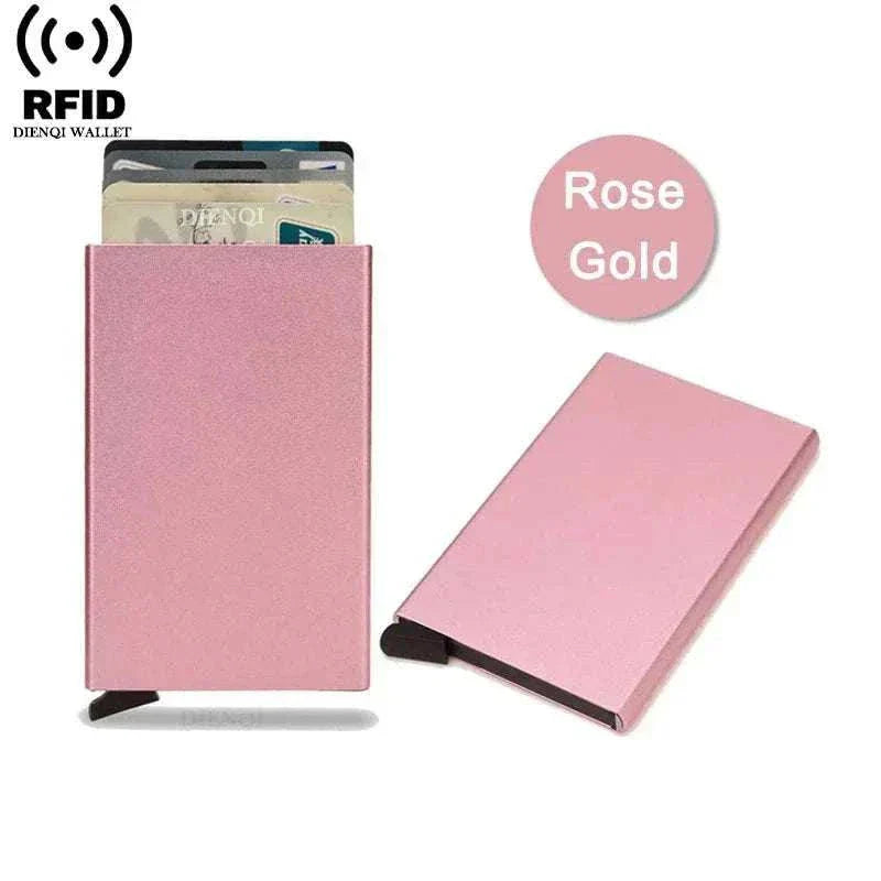 Slim black metal RFID credit card holder wallet with pop-up feature for men and women