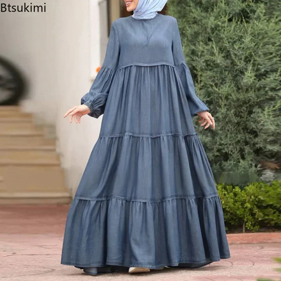 New 2026 Women's Casual Sun Dress Fashion Loose Muslim Dress Abaya Long Sleeve Islam Clothing  Abayas Women Dubai Robe Oversized