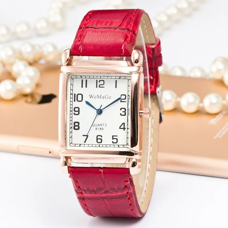 Luxury Metal Rose Gold Square Ladies Quartz Wristwatch