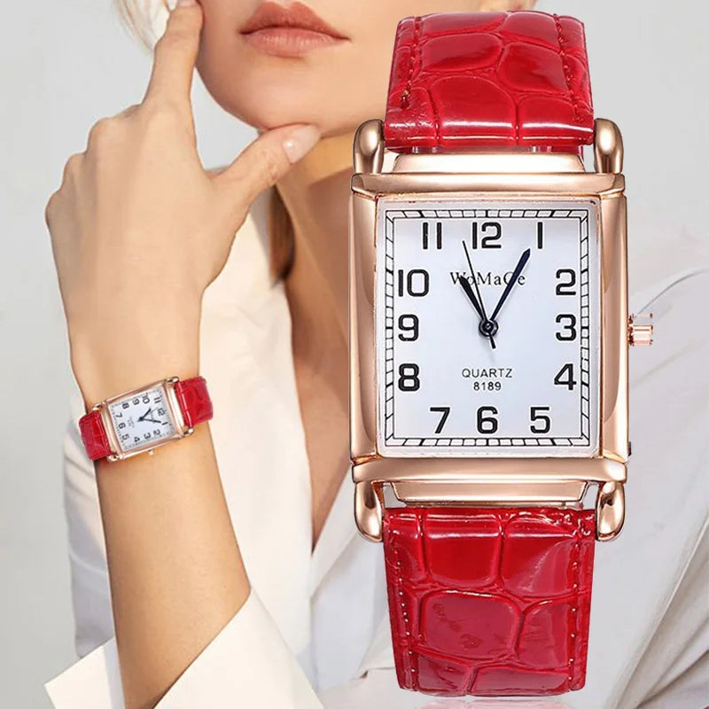 Luxury Metal Rose Gold Square Ladies Quartz Wristwatch