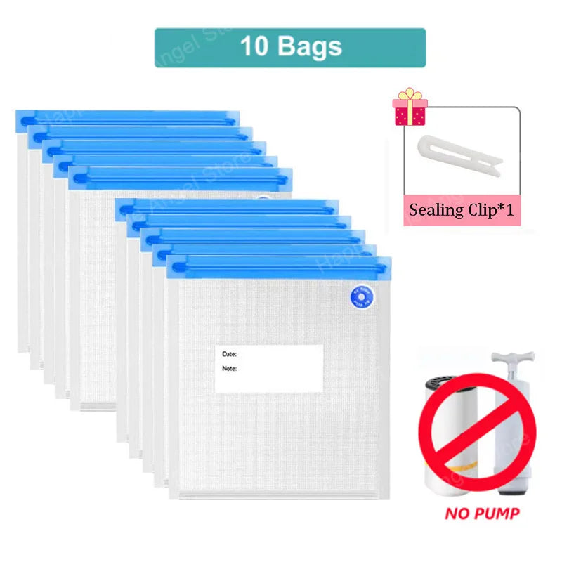 Reusable vacuum food storage bag zipper bag set USB electric pump vacuum sealing bag and manual pump vacuum bag