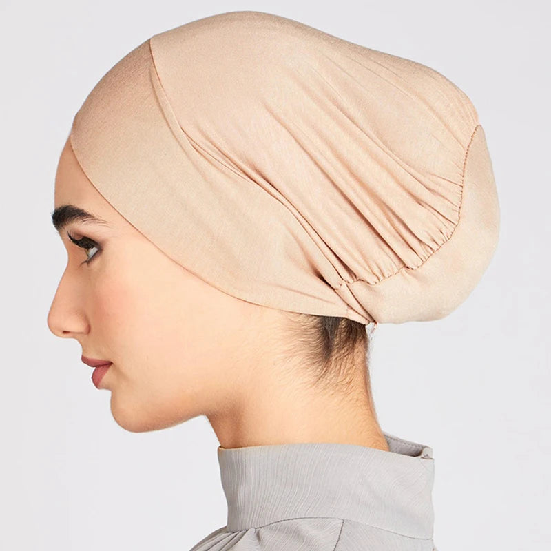 Solid Color Modal Jersey Hijab Scarf Elastic Inner Cap Soft Underscarf Woman Muslim Fashion Bonnet 22*21cm