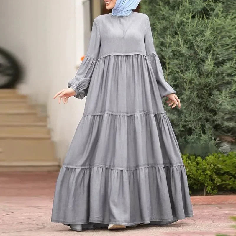 New 2026 Women's Casual Sun Dress Fashion Loose Muslim Dress Abaya Long Sleeve Islam Clothing  Abayas Women Dubai Robe Oversized