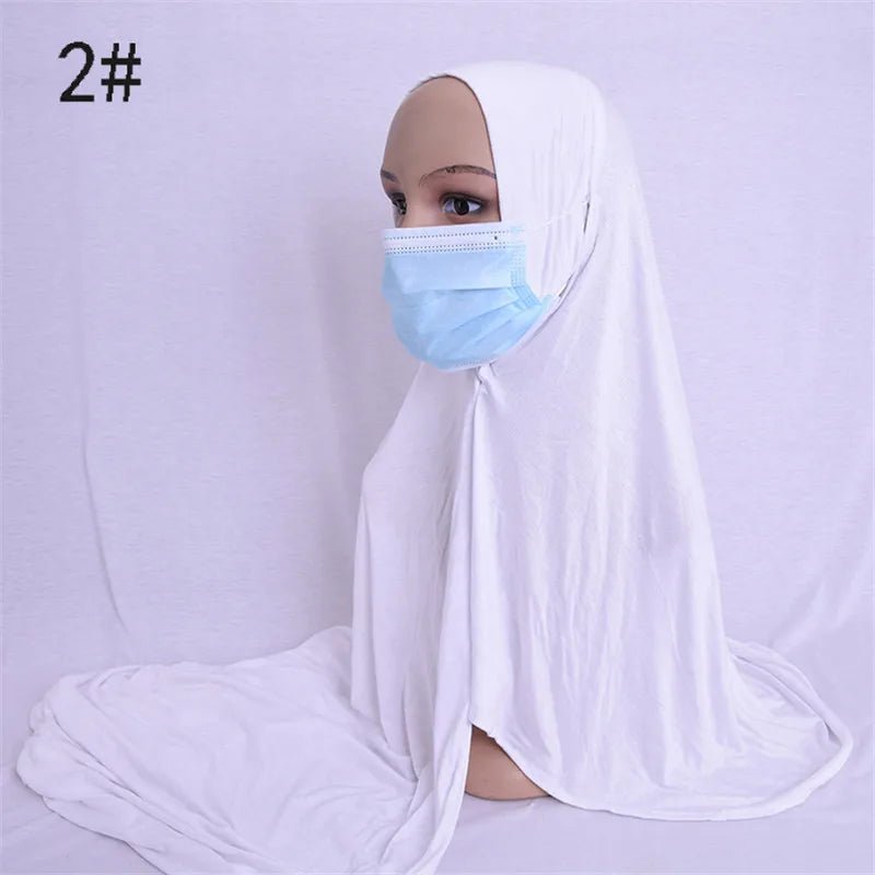 Ready to Wear Hijab Scarf with Earhole Women Stretchy Cotton Muslim Headscarf Female Head Wraps Scarves Islam Neck Head Shawls