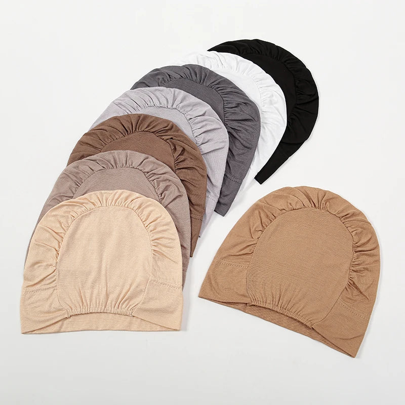 Solid Color Modal Jersey Hijab Scarf Elastic Inner Cap Soft Underscarf Woman Muslim Fashion Bonnet 22*21cm