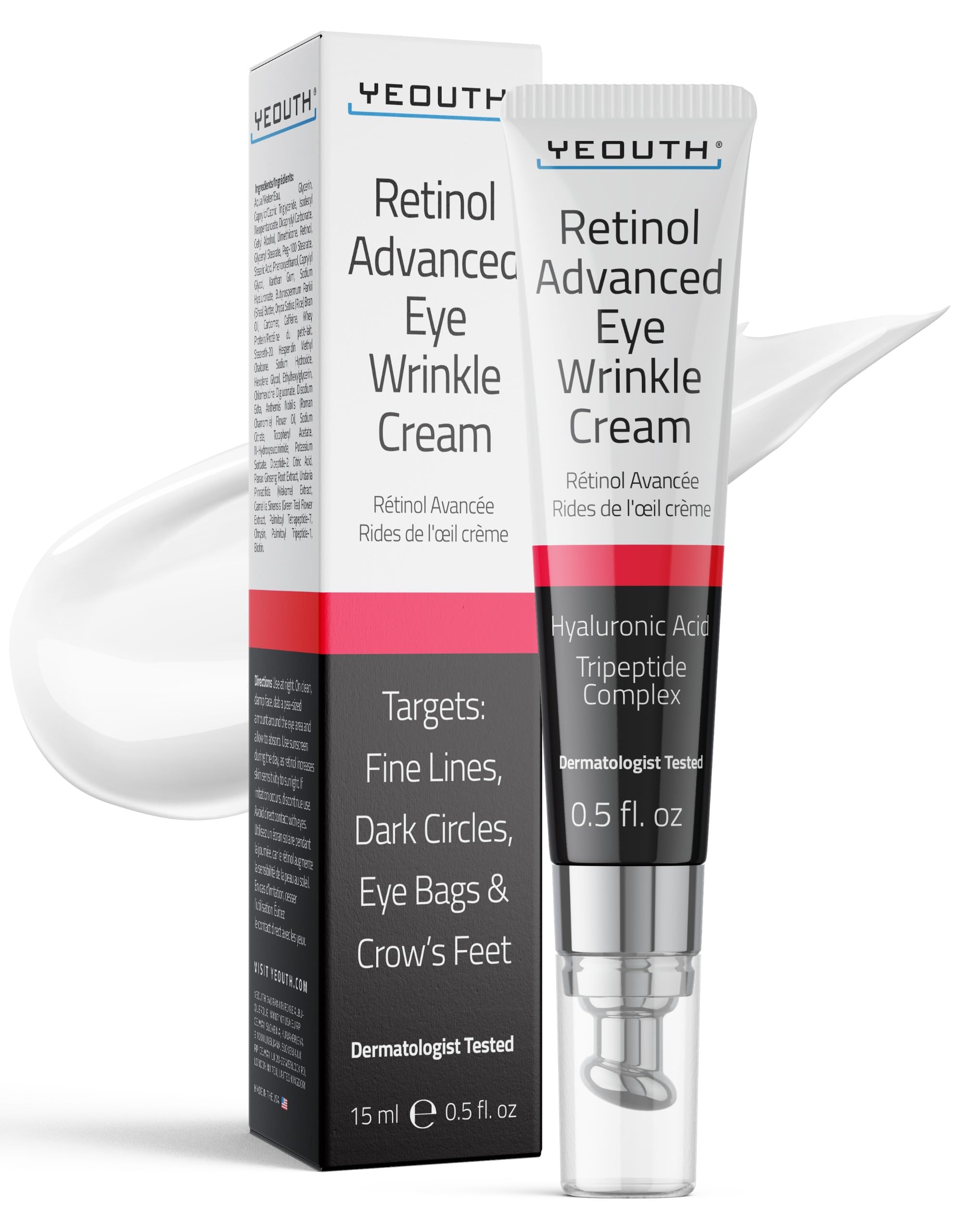 YEOUTH Retinol Firming Eye Cream with Hyaluronic Acid and Tripeptides for under-eye puffiness and wrinkles