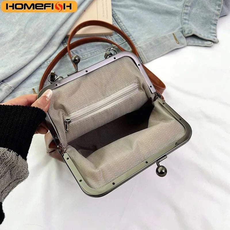 Brown vintage style women handbag crossbody bag in PU leather with versatile design and functional interior pockets