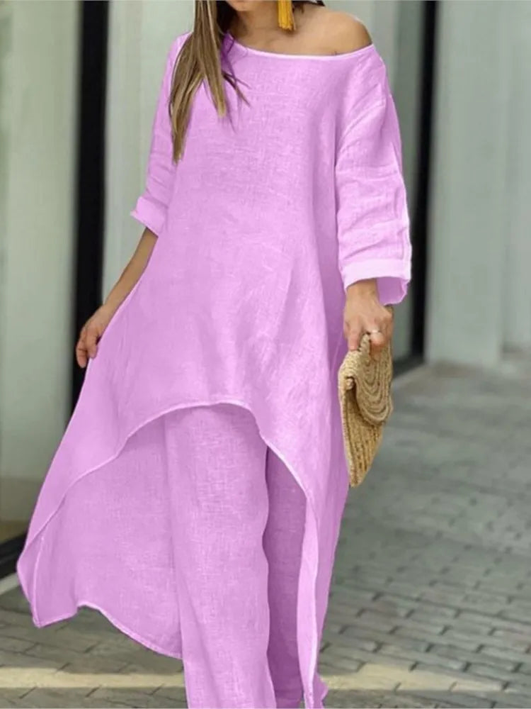Women's Cotton Linen Long Pants Sets Fashion