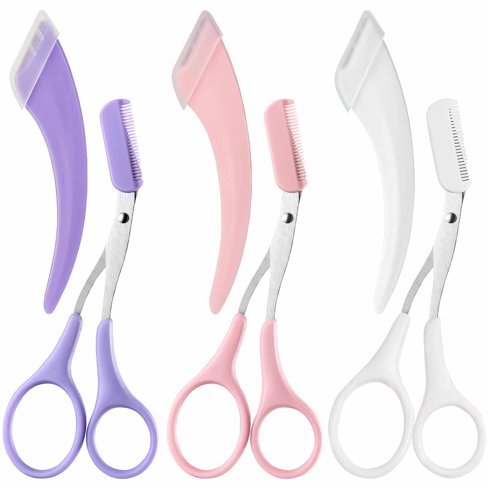 6-piece colorful stainless steel eyebrow grooming kit with comb and ergonomic handles