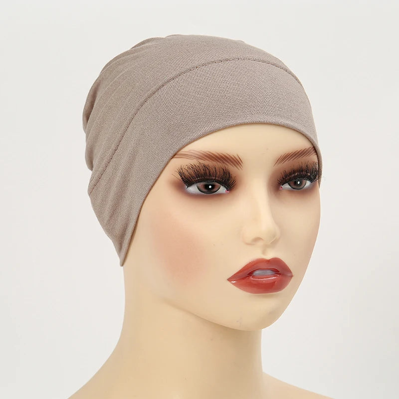 Solid Color Modal Jersey Hijab Scarf Elastic Inner Cap Soft Underscarf Woman Muslim Fashion Bonnet 22*21cm
