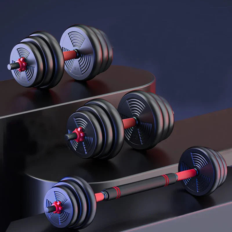 Adjustable dumbbell to barbell set with anti-slip grip and weight plates for versatile home gym workouts