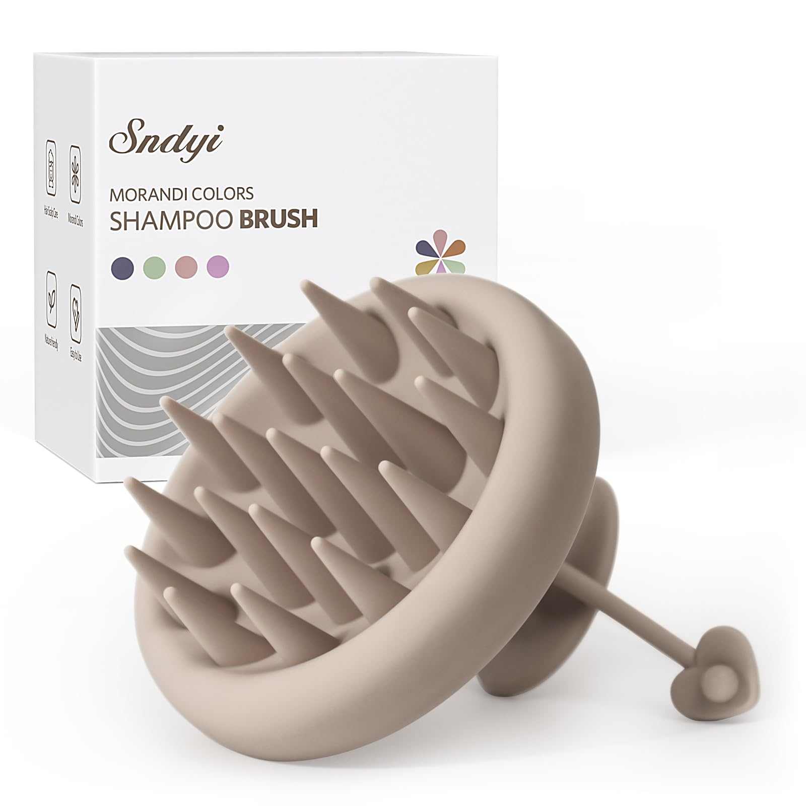 Sndyi Soft Silicone Scalp Brush in khaki for hair care and growth with durable one-piece design